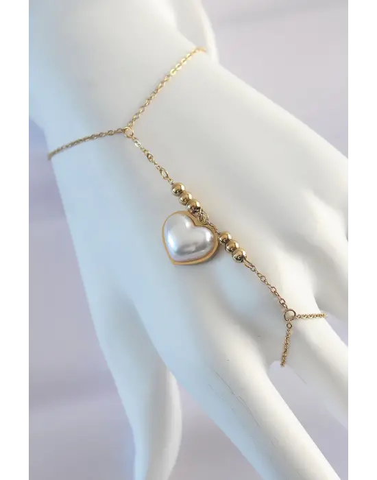 316L Çelik Gold Renk Beyaz Bubble Kalp Tasarımlı Şahmeran