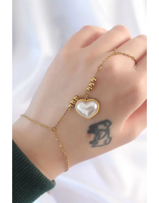 316L Çelik Gold Renk Beyaz Bubble Kalp Tasarımlı Şahmeran