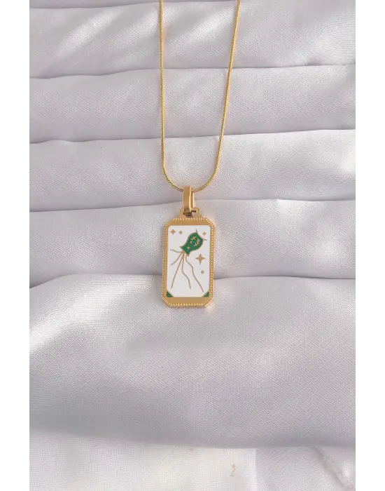  Altın  Beyaz Mineli Tarot Çelik Kolye