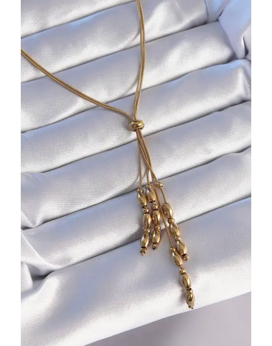  Altın  Boyu Ayarlanabilir Sallantılı Model Çelik Kolye