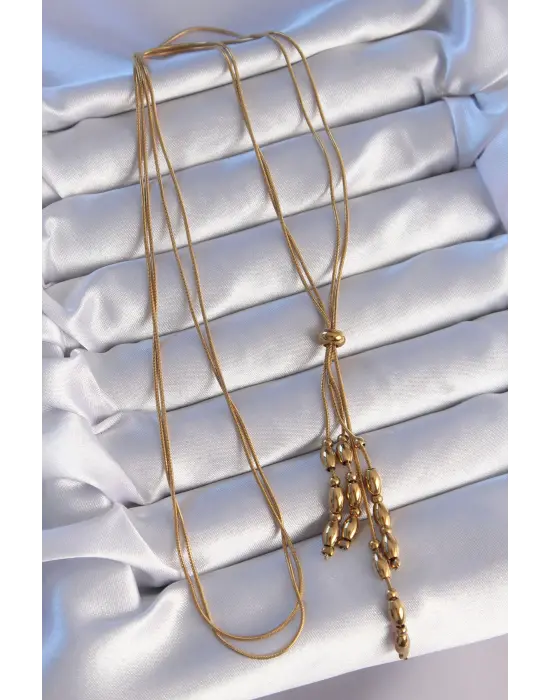  Altın  Boyu Ayarlanabilir Sallantılı Model Çelik Kolye