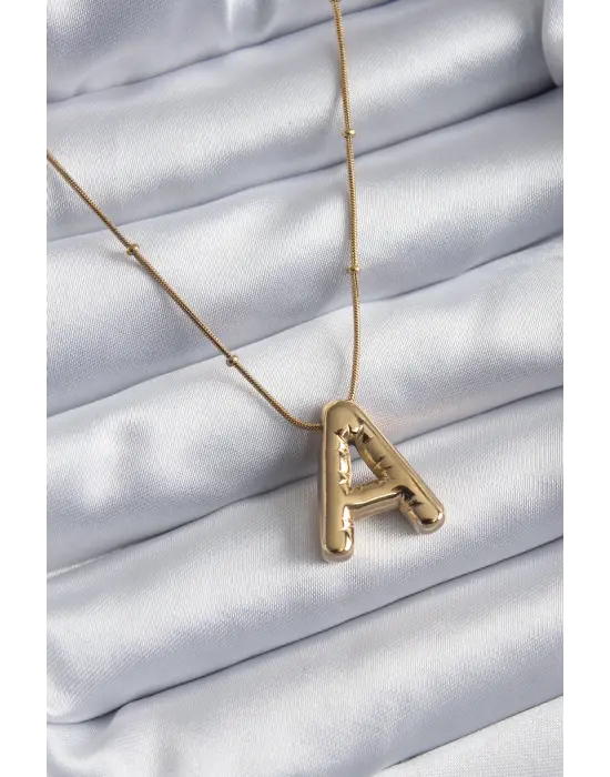  Altın  Bubble A Harf Model  Çelik Kolye