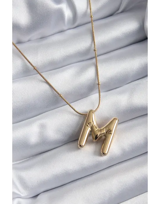  Altın  Bubble M Harf Model  Çelik Kolye