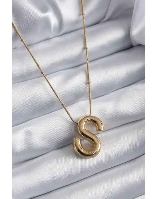  Altın  Bubble S Harf Model  Çelik Kolye