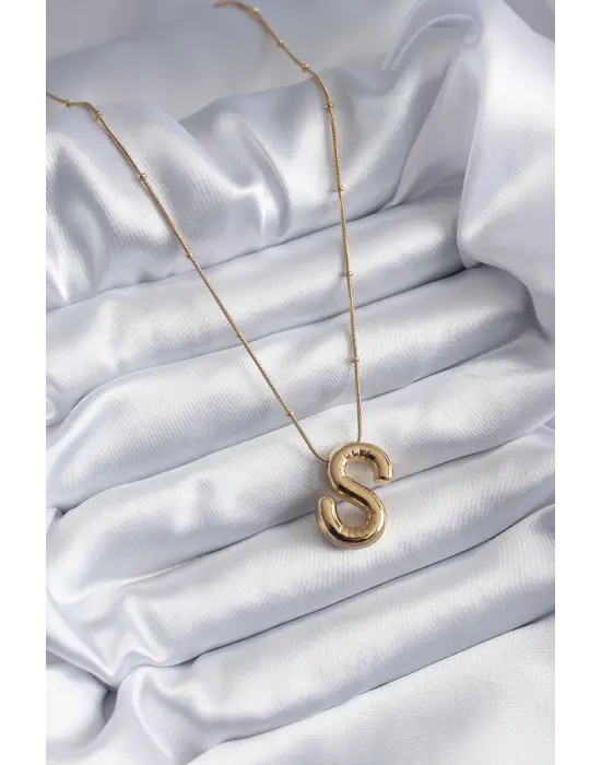  Altın  Bubble S Harf Model  Çelik Kolye