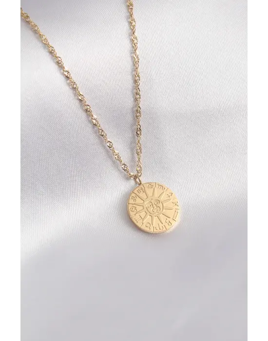 316L Çelik Gold Renk Burçlar İşleme Kadın Kolye