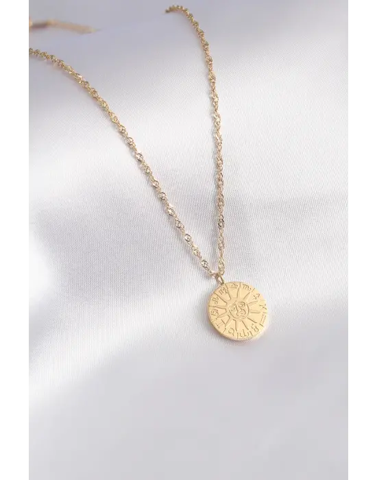 316L Çelik Gold Renk Burçlar İşleme Kadın Kolye