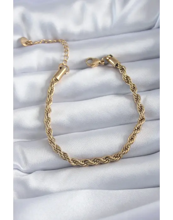 316L Çelik Gold Renk Burgu Model Kadın Bileklik