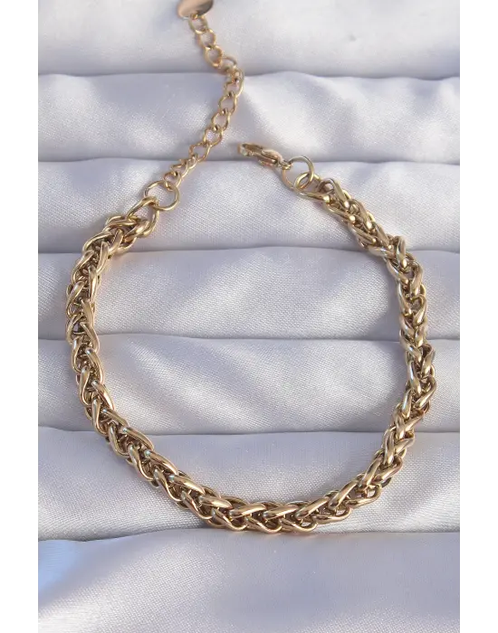 316L Çelik Gold Renk Burgu Zincir Bileklik