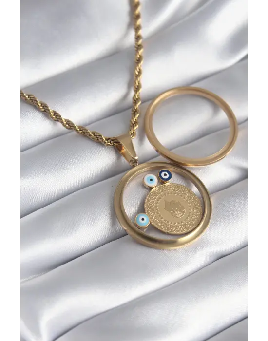  Altın  Burgu Zincir Çeyrek Figür Açılabilir Fanus Model  Çelik Kolye