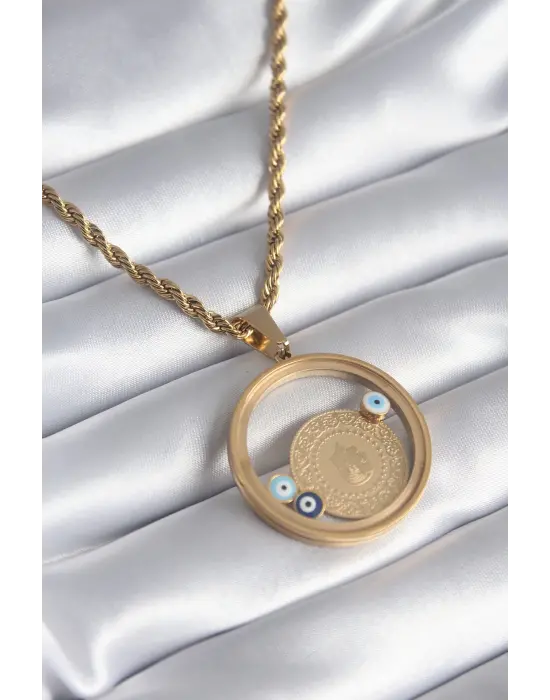  Altın  Burgu Zincir Çeyrek Figür Açılabilir Fanus Model  Çelik Kolye