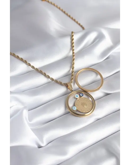  Altın  Burgu Zincir Çeyrek Figür Açılabilir Fanus Model  Çelik Kolye