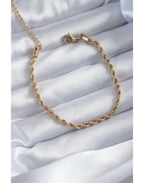 316L Çelik Gold Renk Burgu Zincir Model Kadın Bileklik