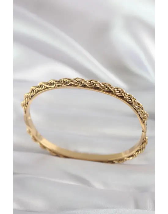 316L Çelik Gold Renk Burgu Zincir Model Kadın Kelepçe