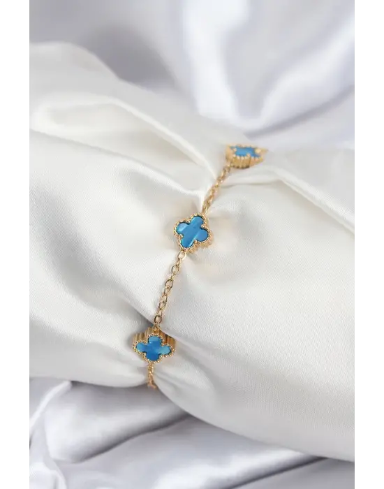 316L Çelik Gold Renk Buz Mavisi Baby Boy Yonca Kadın Bileklik