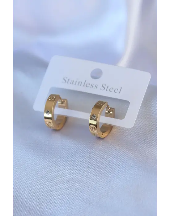 316L Çelik Gold Renk Cartier Model Zirkon Taş Detay Kadın Küpe