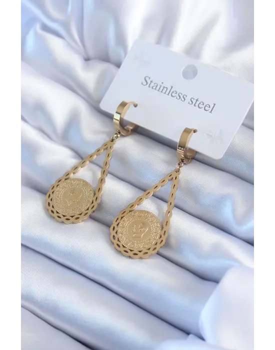 Altın Çeyrek Model Çelik Küpe