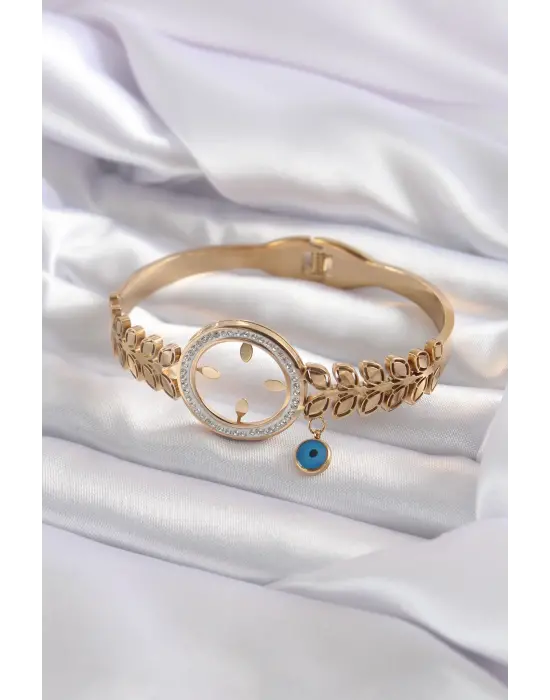 316L Çelik Gold Renk Çeyrek Takılabilen Zirkon Taş Detay Kadın Kelepçe