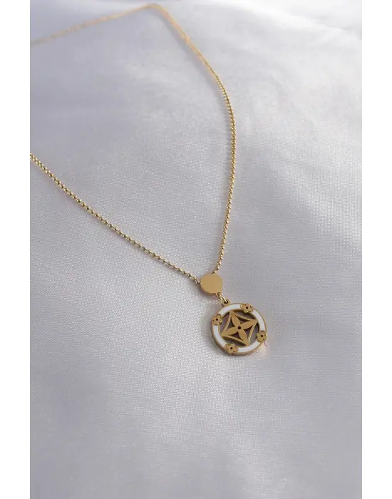  Altın  Çiçek Figür  Çelik Kolye