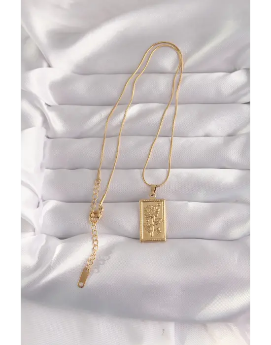  Altın  Çiçek Model Vintage Çelik Kolye
