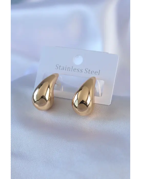 316L Çelik Gold Renk Damla Model Kadın Küpe