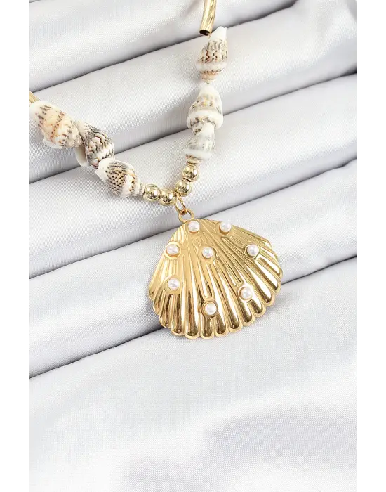 316L Çelik Gold Renk Deniz Kabuğu Modelli Kadın Kolye