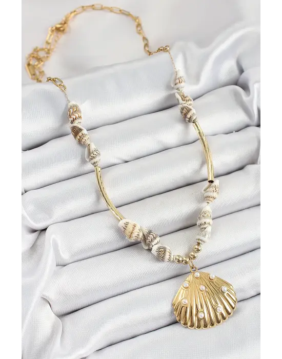 316L Çelik Gold Renk Deniz Kabuğu Modelli Kadın Kolye