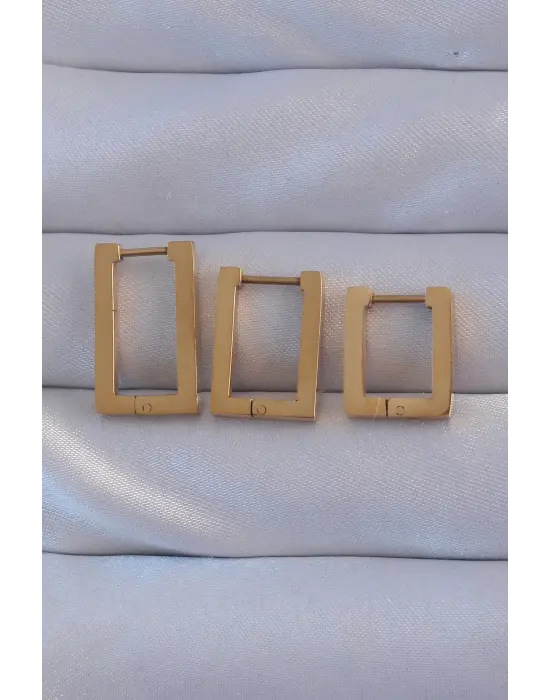   Altın Dikdörtgen Küpe Seti