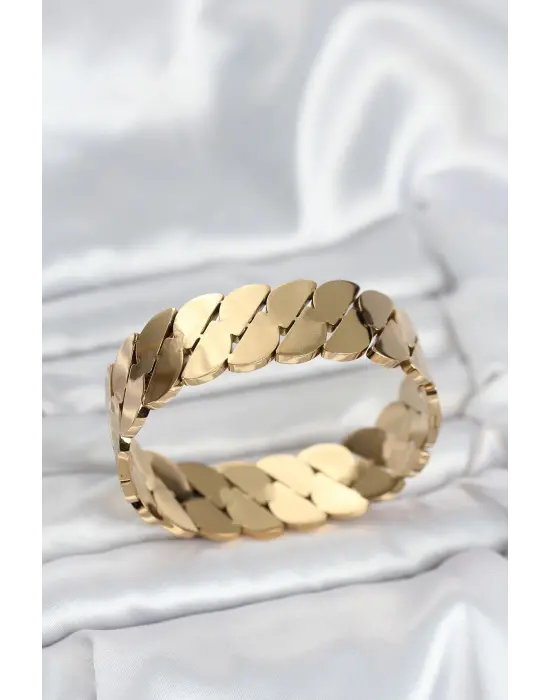 316L Çelik Gold Renk Ezme Zincir Model Kadın Kelepçe Bileklik