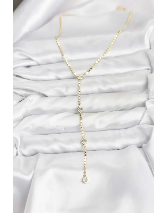 316L Çelik Gold Renk Ezme Zincir Model Y Kadın Kolye