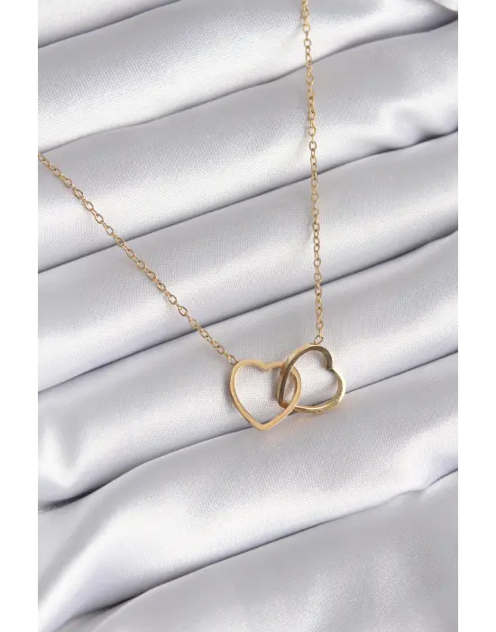  Altın  Geçmeli Kalp Model  Çelik Kolye