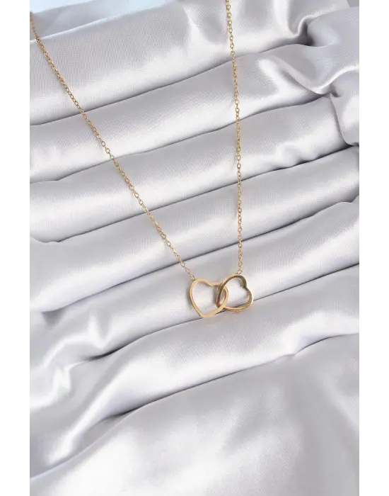  Altın  Geçmeli Kalp Model  Çelik Kolye