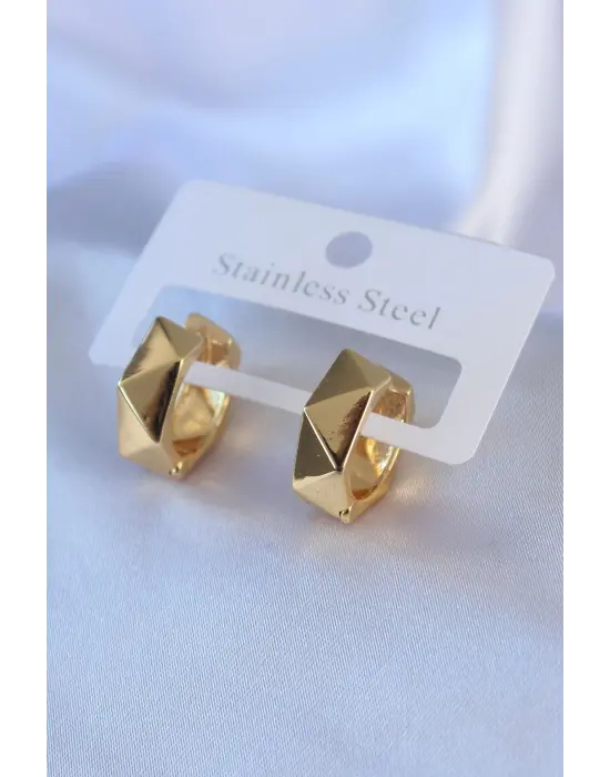 316L Çelik Gold Renk Geometrik Halka Model Kadın Küpe