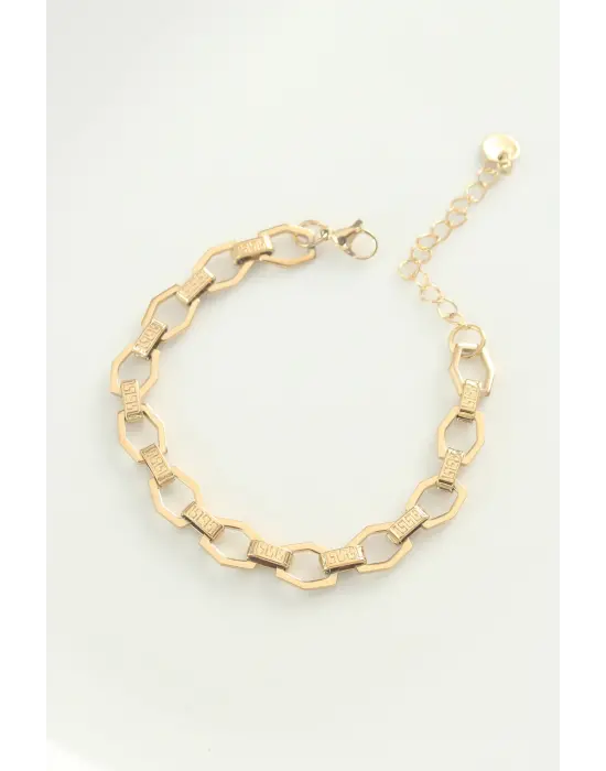 316L Çelik Gold Renk Geometrik Zincir Bileklik