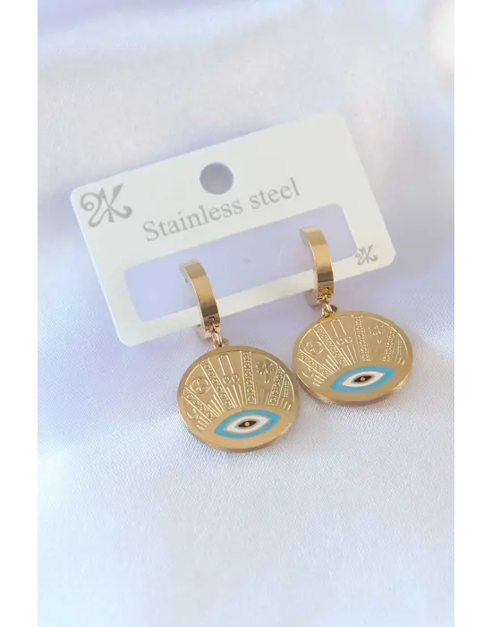 316L Çelik Gold Renk Göz Detay İşleme Daire Model Kadın Küpe