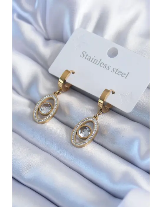   Altın Göz Model Zirkon Taşlı Çelik Küpe