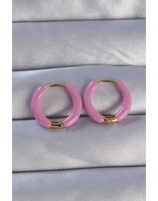   Altın Gül Kurusu Mineli Halka Küpe