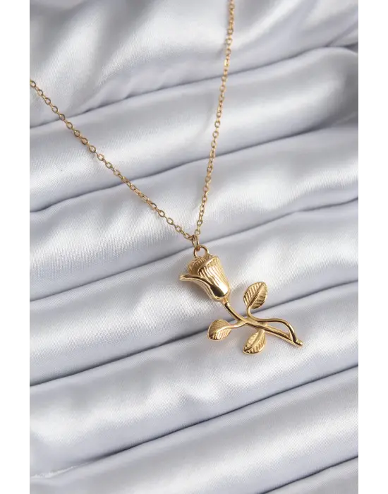  Altın  Gül Model  Çelik Kolye