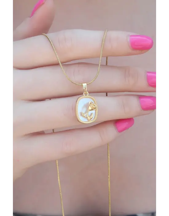 316L Çelik Gold Renk Gül Portre Model Kadın Kolye