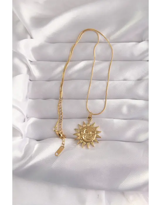  Altın  Güneş Figür Vintage Çelik Kolye