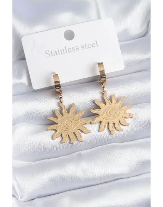   Altın Güneş Model Göz İşleme Çelik Küpe