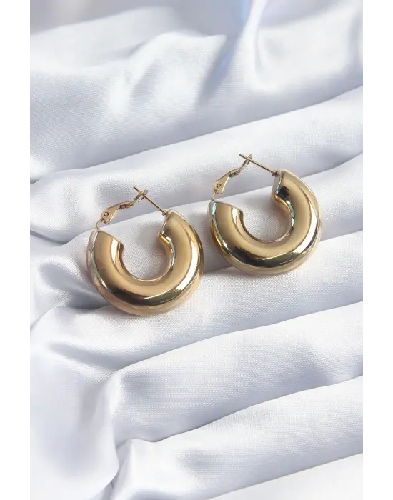 316L Çelik Gold Renk Halka Model Kadın Küpe