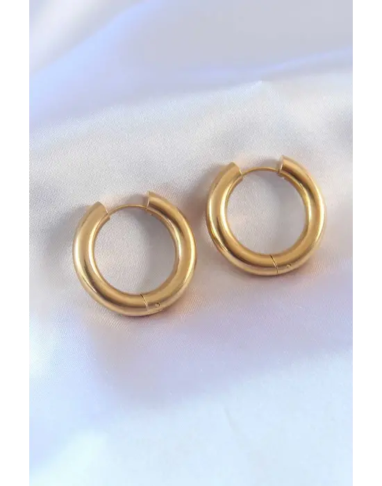 316L Çelik Gold Renk Halka Model Kadın Küpe