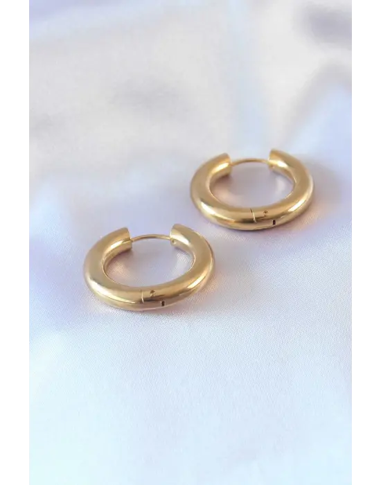 316L Çelik Gold Renk Halka Model Kadın Küpe