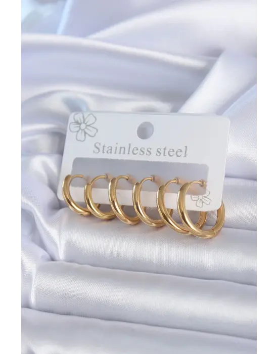   Altın Halka Model Çelik Küpe Seti