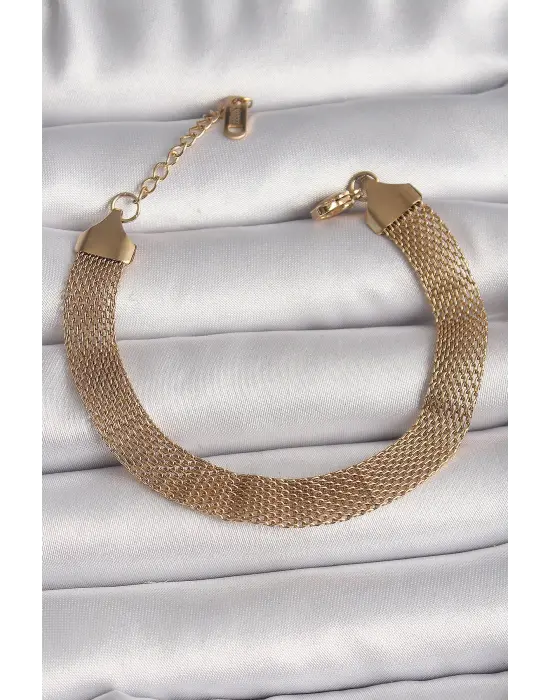 316L Çelik Gold Renk Hasır Zincir Model Kadın Bileklik