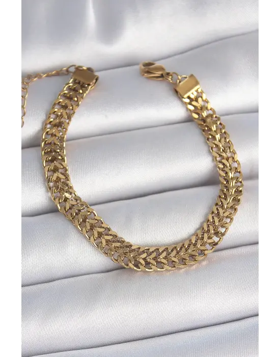 316L Çelik Gold Renk Hasır Zincir Model Kadın Bileklik
