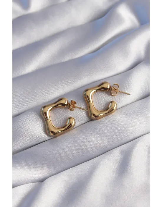   Altın İçi Boş Bubble Kalp Küpe