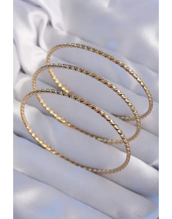 316L Çelik Gold Renk İnce Burgu Model Ajda Bilezik Seti