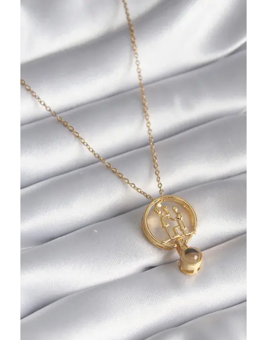  Altın  İnsan Figür Model 100 Dilde Seni Seviyorum Projeksiyon Aksesuar  Çelik Kolye